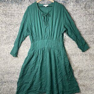 Treasure &‎ Bond Lace Up Front Long Sleeve Midi Dress Green Large Flowy Pockets